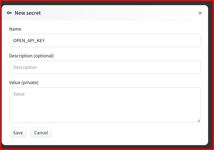 Picture showing a pop-up window to create a new secret key